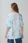 Camiseta crema clara tie dye oversize con arte de playa