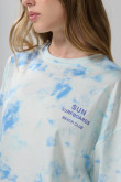 Camiseta crema clara tie dye oversize con arte de playa