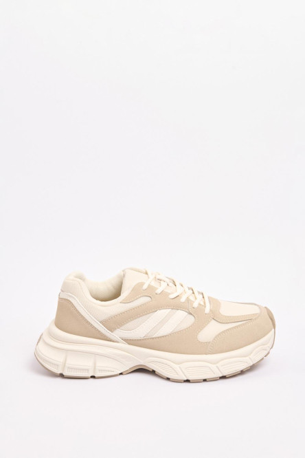 Tenis de plataforma kakis oscuros con cortes en contraste