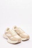 Tenis de plataforma kakis oscuros con cortes en contraste