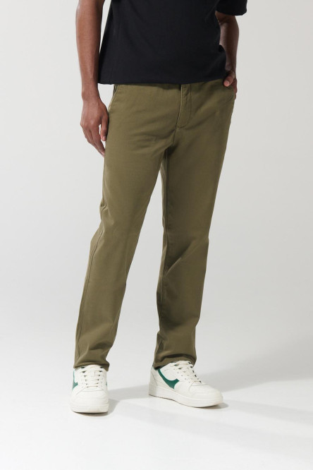 Pantalón unicolor en dril ajustado con tiro medio