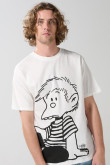 Camiseta crema clara cuello redondo con arte de Mafalda