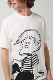Camiseta crema clara cuello redondo con arte de Mafalda