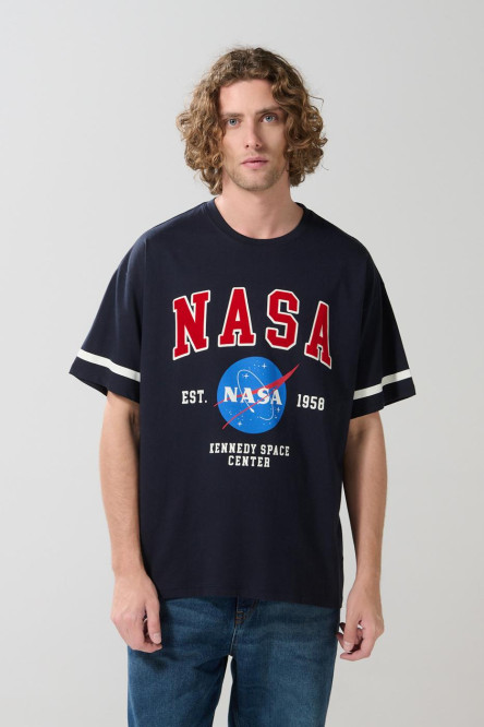 Camiseta azul intensa de NASA oversize manga corta