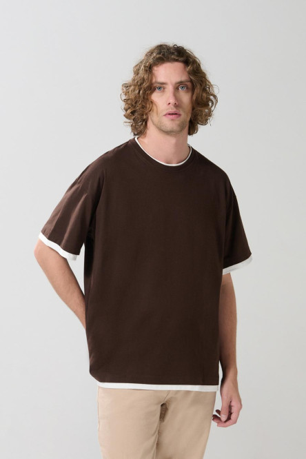 Camiseta unicolor manga corta con contrastes oversize