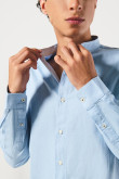 Camisa manga larga unicolor en algodón con cuello nerú