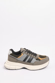 Tenis de plataforma verdes oscuros con cortes en contraste