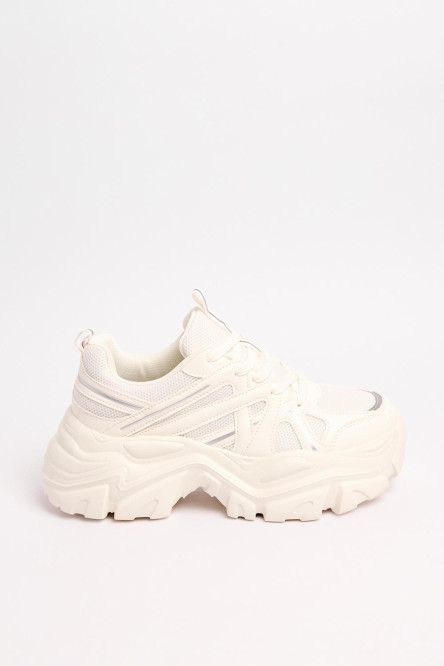 Tenis de plataforma cremas con detalles reflectivos