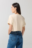 Camiseta oversize unicolor crop top con diseño en frente