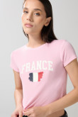 Camiseta unicolor manga corta con arte college en frente