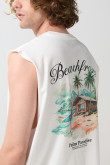 Camiseta manga sisa unicolor oversize con arte de playa