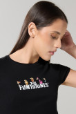 Camiseta en rib negra manga corta con arte de Los Picapiedra