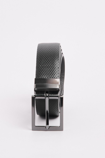 Cinturón reversible negro con texturas de puntos
