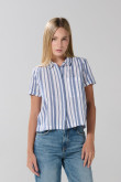 Blusa unicolor manga corta a rayas con bolsillo