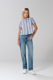 Blusa unicolor manga corta a rayas con bolsillo