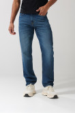 Jean azul oscuro 90´S con tiro bajo y bota recta