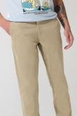 Pantalón slim unicolor en dril con bolsillos y tiro medio