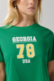 Camiseta crop top verde oscura con estampado college