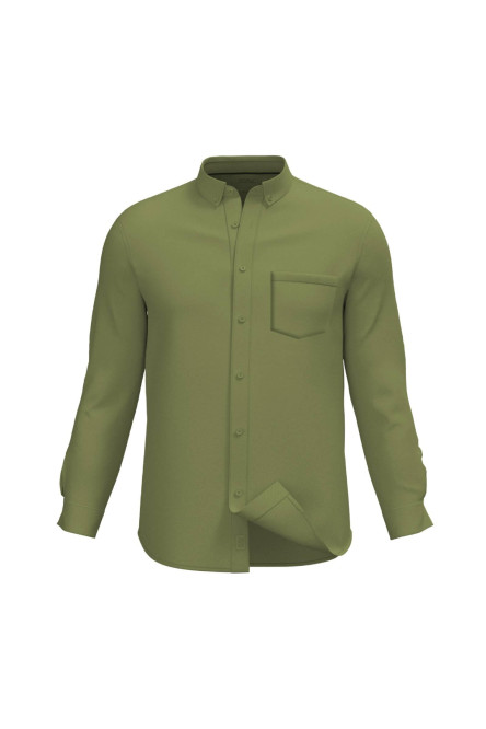 Camisa cuello button down unicolor en algodón con bolsillo
