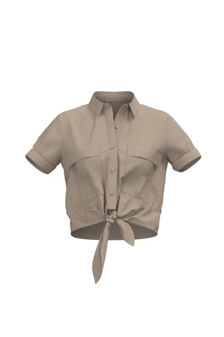 Blusa unicolor con nudo delantero y manga corta