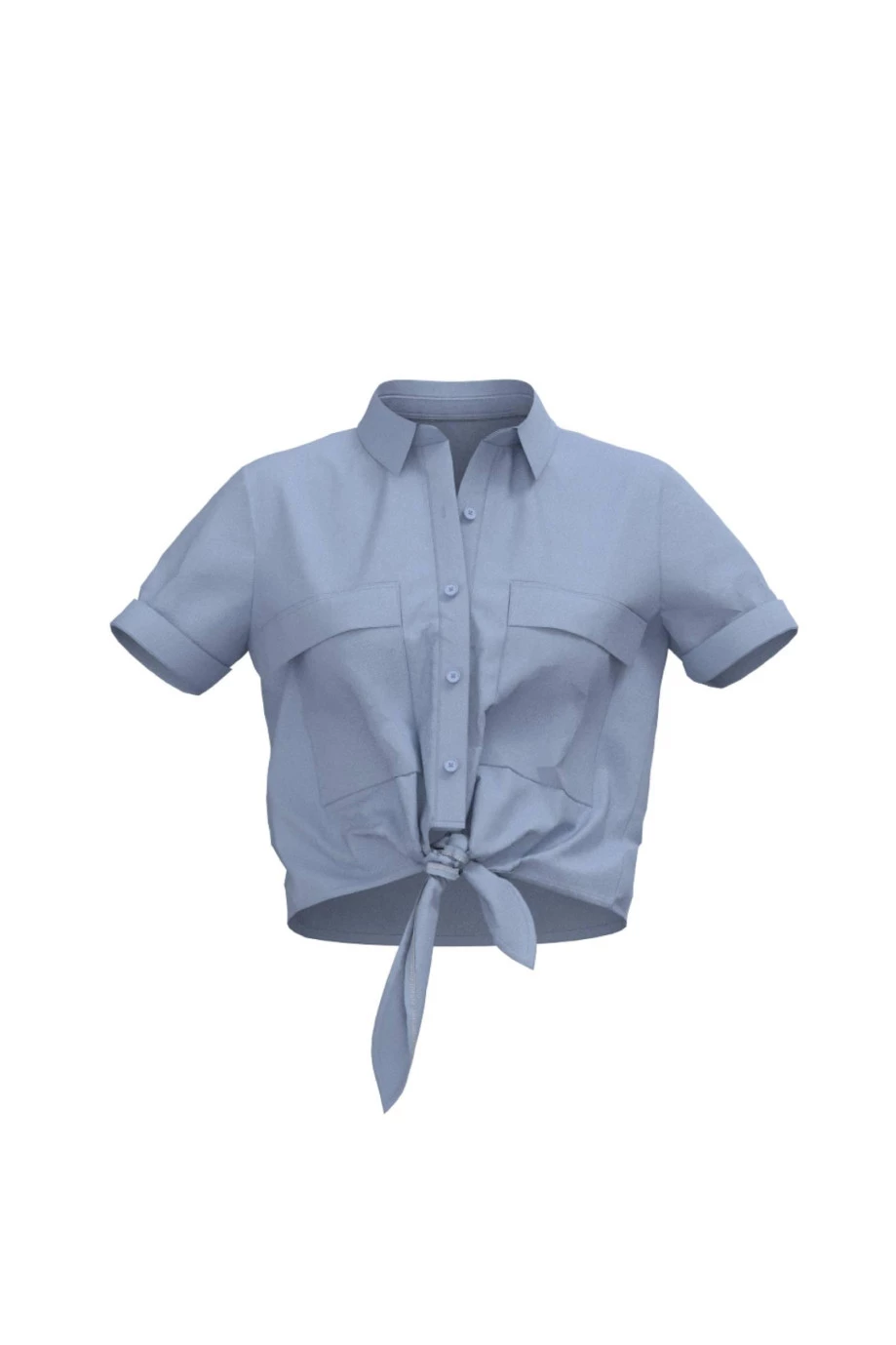 Blusa unicolor con nudo delantero y manga corta