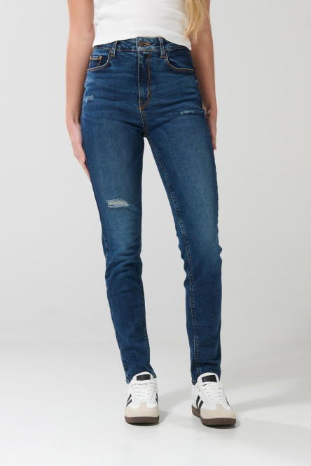 Jean jegging tiro súper alto azul oscuro con rotos