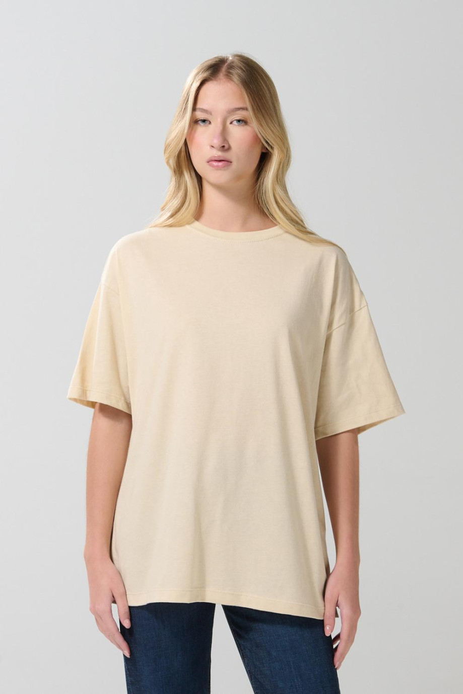 Camiseta oversize unicolor manga corta en algodón