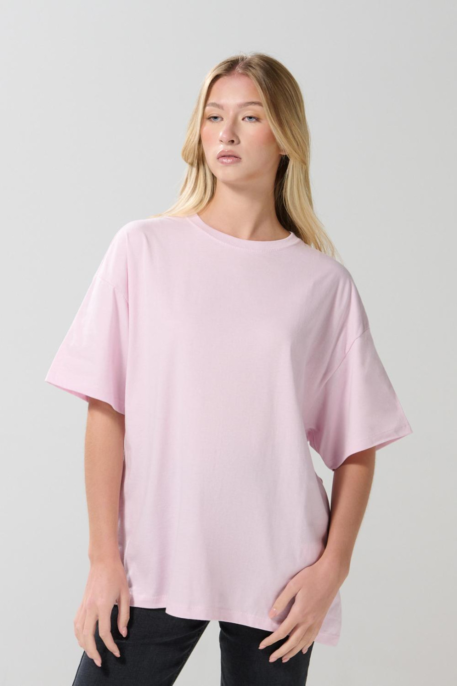 Camiseta oversize unicolor manga corta en algodón