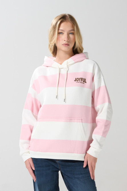 Buzo crema oversize a rayas con capota
