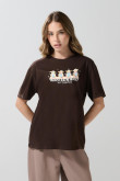 Camiseta unicolor manga corta con arte de osito