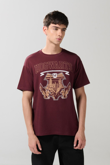 Camiseta roja oscura de Harry Potter con manga corta