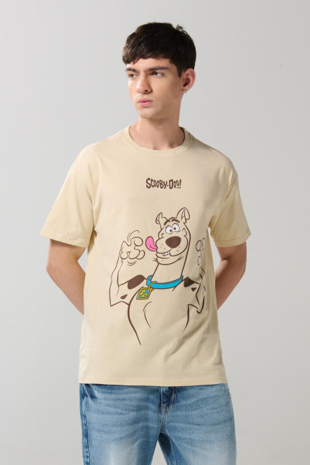 Camiseta kaki clara cuello redondo con arte de Scooby-Doo