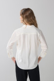 Blusa manga 3/4 unicolor con cuello camisero y prense