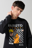Buzo negro con cuello redondo y diseño de Naruto