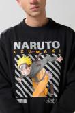 Buzo negro con cuello redondo y diseño de Naruto