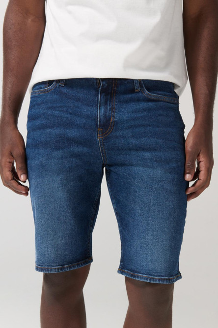 Bermuda azul oscura slim en jean tiro bajo con desgastes