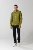Camisa en algodón unicolor cuello sport collar con bolsillo