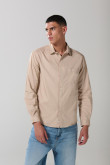 Camisa en algodón unicolor cuello sport collar con bolsillo