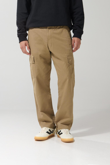Pantalón cargo en dril unicolor con bota recta y tiro bajo