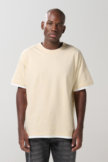 Camiseta unicolor manga corta con contrastes oversize