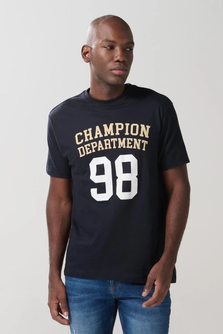 Camiseta college azul intensa con cuello redondo