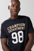 Camiseta college azul intensa con cuello redondo
