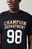 Camiseta college azul intensa con cuello redondo