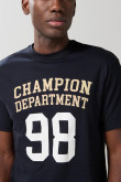Camiseta college azul intensa con cuello redondo