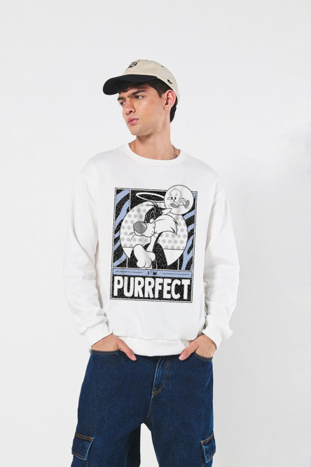 Buzo cuello redondo unicolor con diseño de Looney Tunes