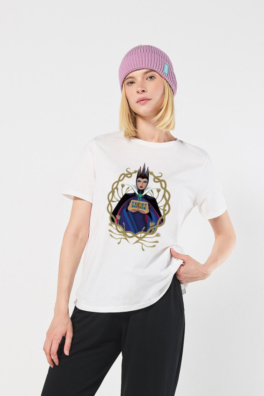 Camiseta unicolor para mujer manga corta estampada en frente de la Reina Malvada