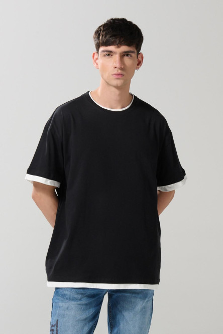 Camiseta unicolor manga corta con contrastes oversize