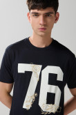 Camiseta azul intensa college en algodón manga corta
