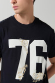 Camiseta azul intensa college en algodón manga corta