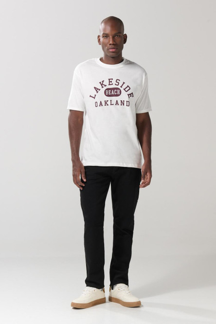 Camiseta en algodón college crema clara con manga corta